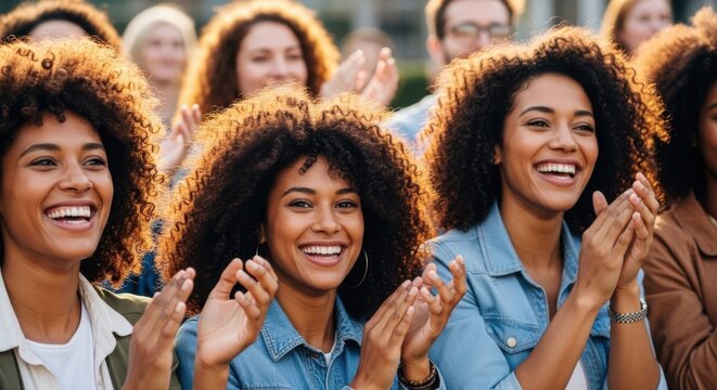 Happy diverse group of people applauding and cheering enthusiastically