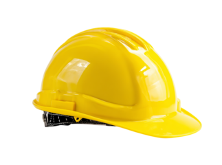Bright yellow hard hat safety helmet construction worker, Isolated On Transparent Background, Png Cut Out