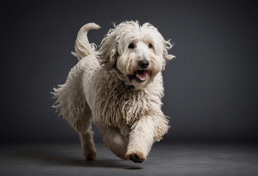 komodor dog isolated on grey neutral studio background, lovely doggy, adorable domestic puppy 12