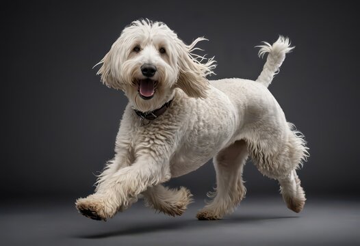 komodor dog isolated on grey neutral studio background, lovely doggy, adorable domestic puppy 1