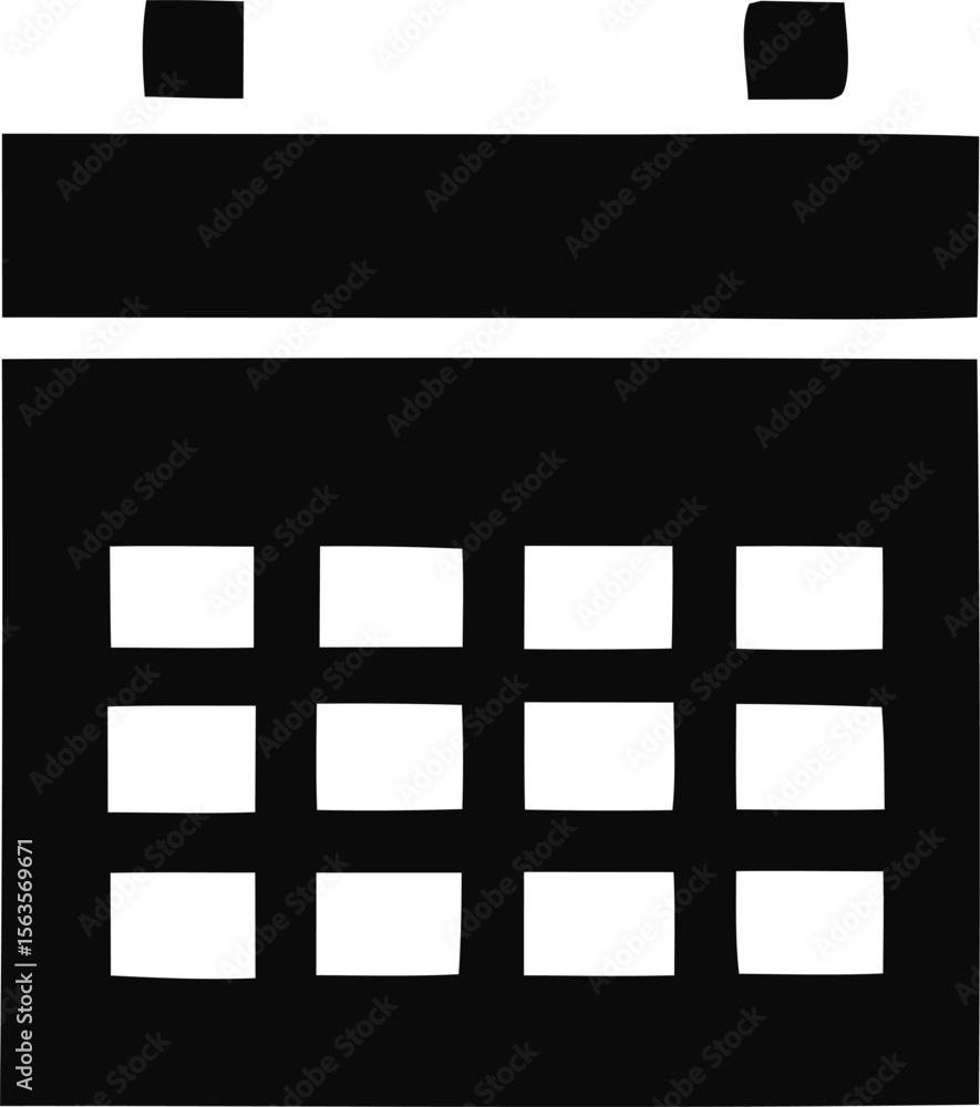 Poster a simple black and white graphic representation of a calendar with a header and grid layout for date