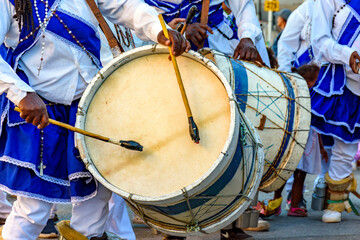 Typical Congado festival in a quilombo in the state of Minas Gerais with musicians and their drums