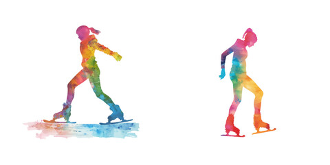 abstract color silhouette of ice skater watercolor vector illustration