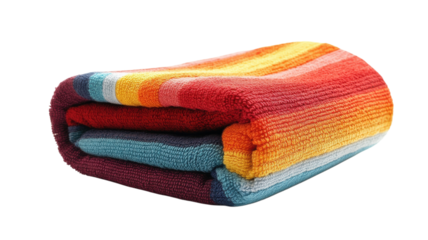 Colorful striped blanket resting on a surface, showcasing its vibrant hues and inviting texture for cozy occasions or decor on transparent background