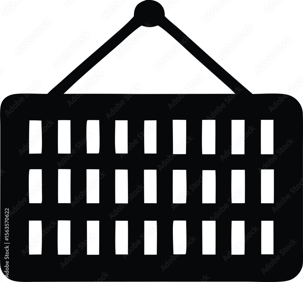 Poster simple black and white icon representing a shopping basket with a handle featuring a grid like patte