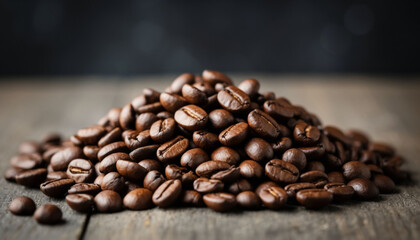 Coffee beans on a wooden table