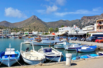 Boats in the harbor of crete, greece