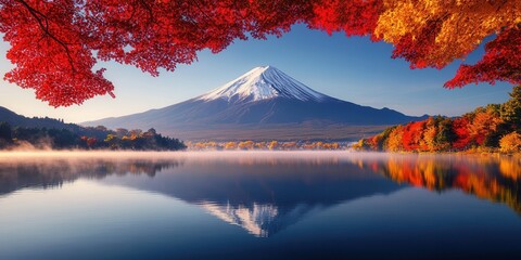 Mount fuji at lake kawaguchiko in autumn