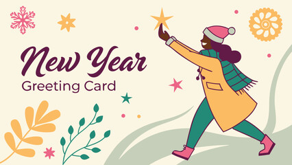 Festive New Year Greeting Card Template Vector