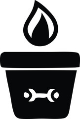 Stylized black icon of a torch with a wrench symbol on its base representing energy and repair services