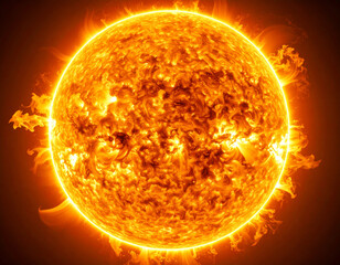 Close up de un sol ardiente en concepto de una ola de calor con llamaradas solares