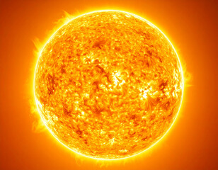 Close up de un sol ardiente en concepto de una ola de calor con llamaradas solares