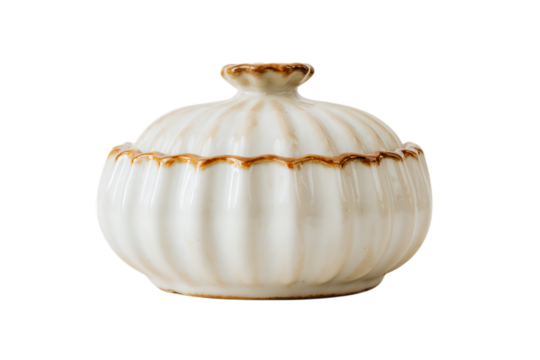 Elegant ceramic container with lid, isolated on transparent background.