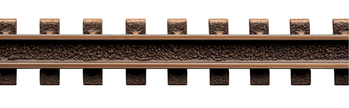 Close-up of a straight section of railway tracks, showcasing the metal construction