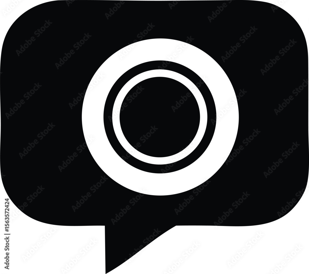 Poster abstract black and white graphic design featuring concentric circles within a speech bubble shape