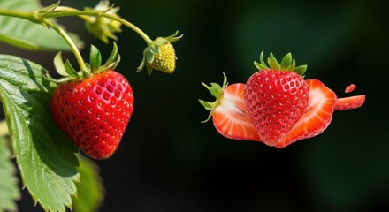 Fresh Ripe Strawberries Growing on the Vine