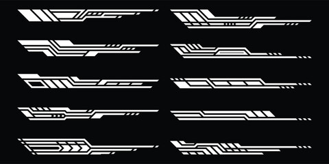 Decal stripes. Speed lines, Sports stripes, racing tuning strips and car sticker vector set. Vector illustration