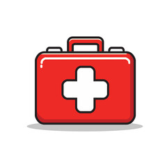 Illustration Vector Graphic Cartoon of a Red First Aid Kit Box with White Cross Symbol