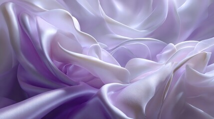 Obraz premium Elegant lavender and pearl white silk with softly undulating folds, floating in a dreamy atmosphere. Subtle backlighting creates glowing edges and soft depth. Ultra-smooth texture and serene 