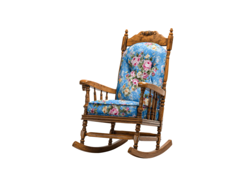 Vintage floral rocking chair isolated on black background, Isolated On Transparent Background, Png Cut Out