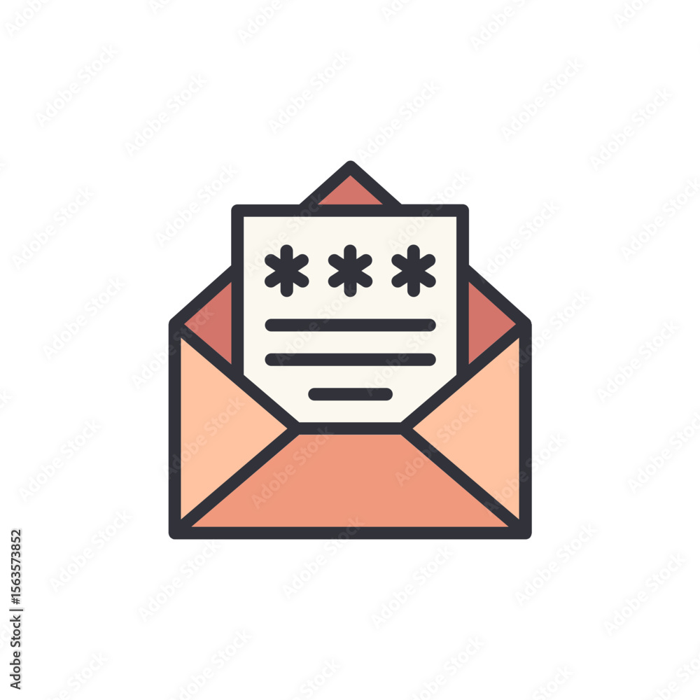 Poster opened envelope displaying confidential information inside with asterisks