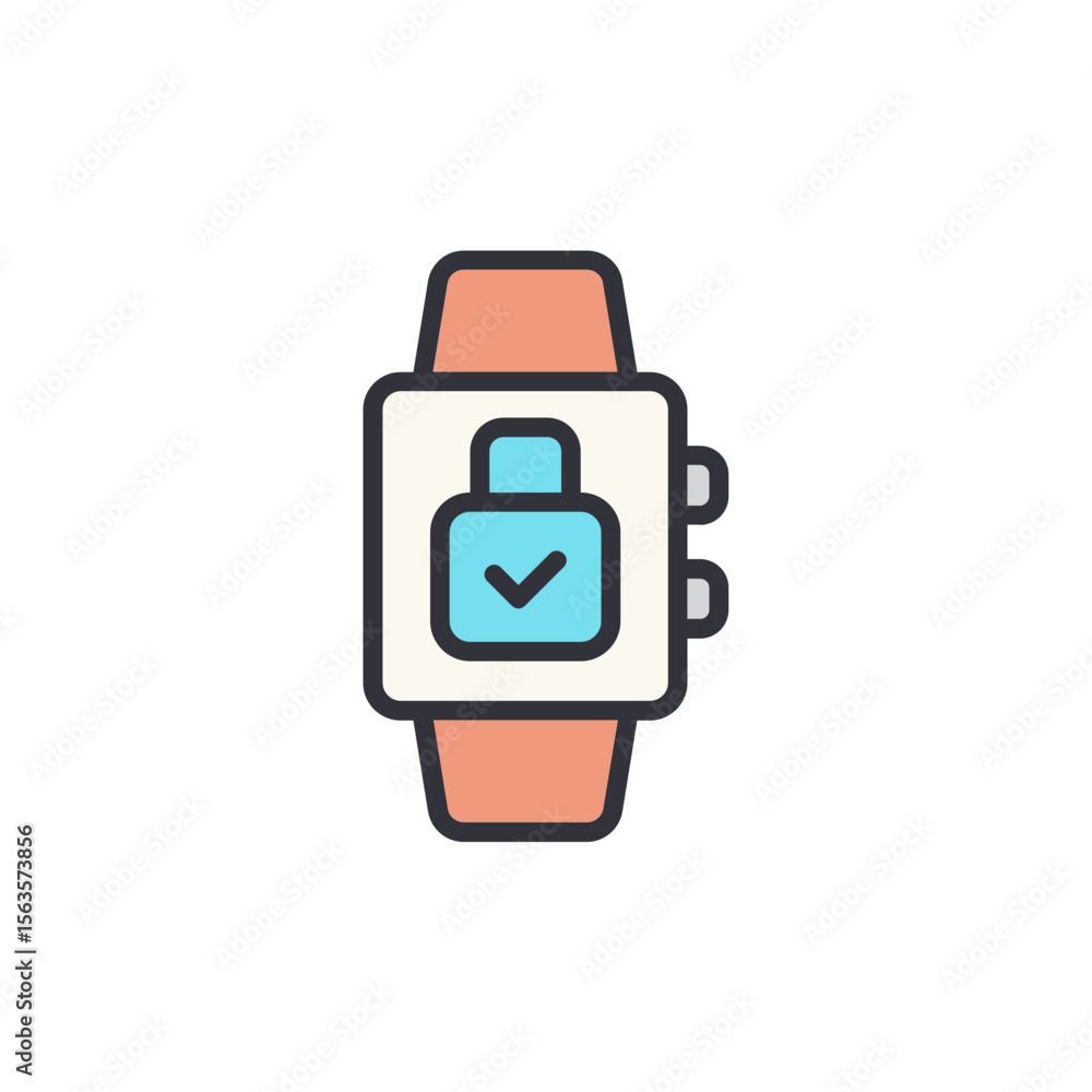 Poster smartwatch security with checkmark inside padlock on the display screen