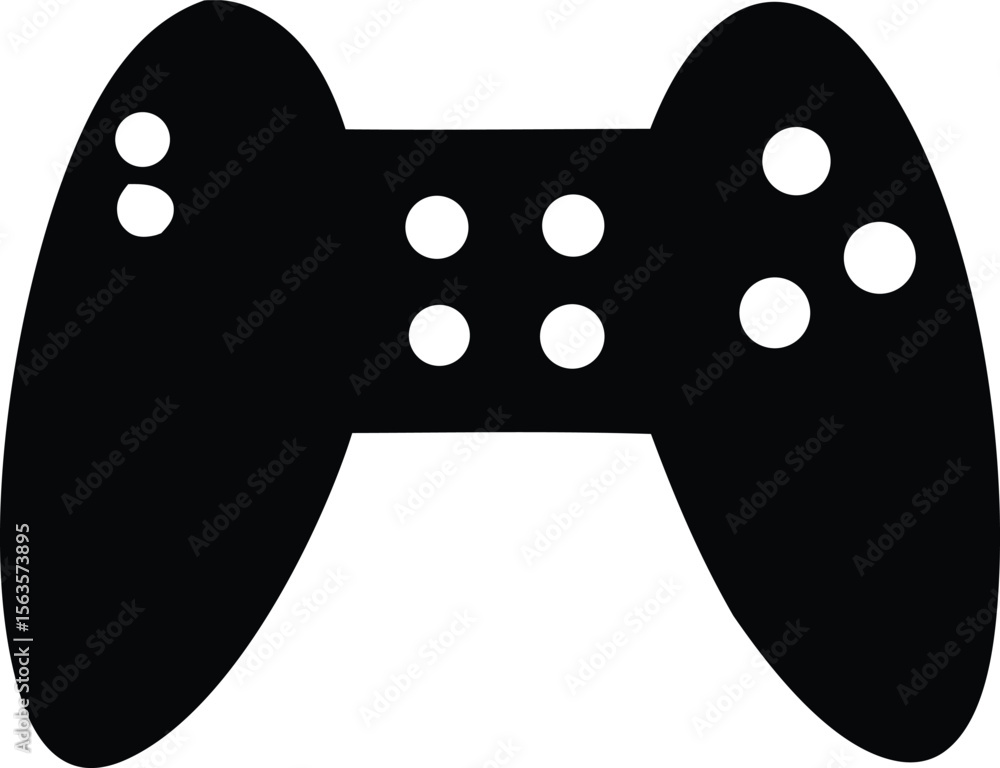 Poster a minimalist black silhouette of a modern video game controller with circular buttons and grips on a