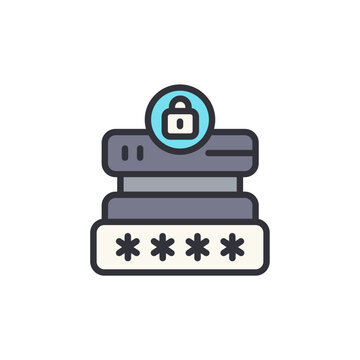 Secure Server With Password Protection And Padlock Icon Illustration