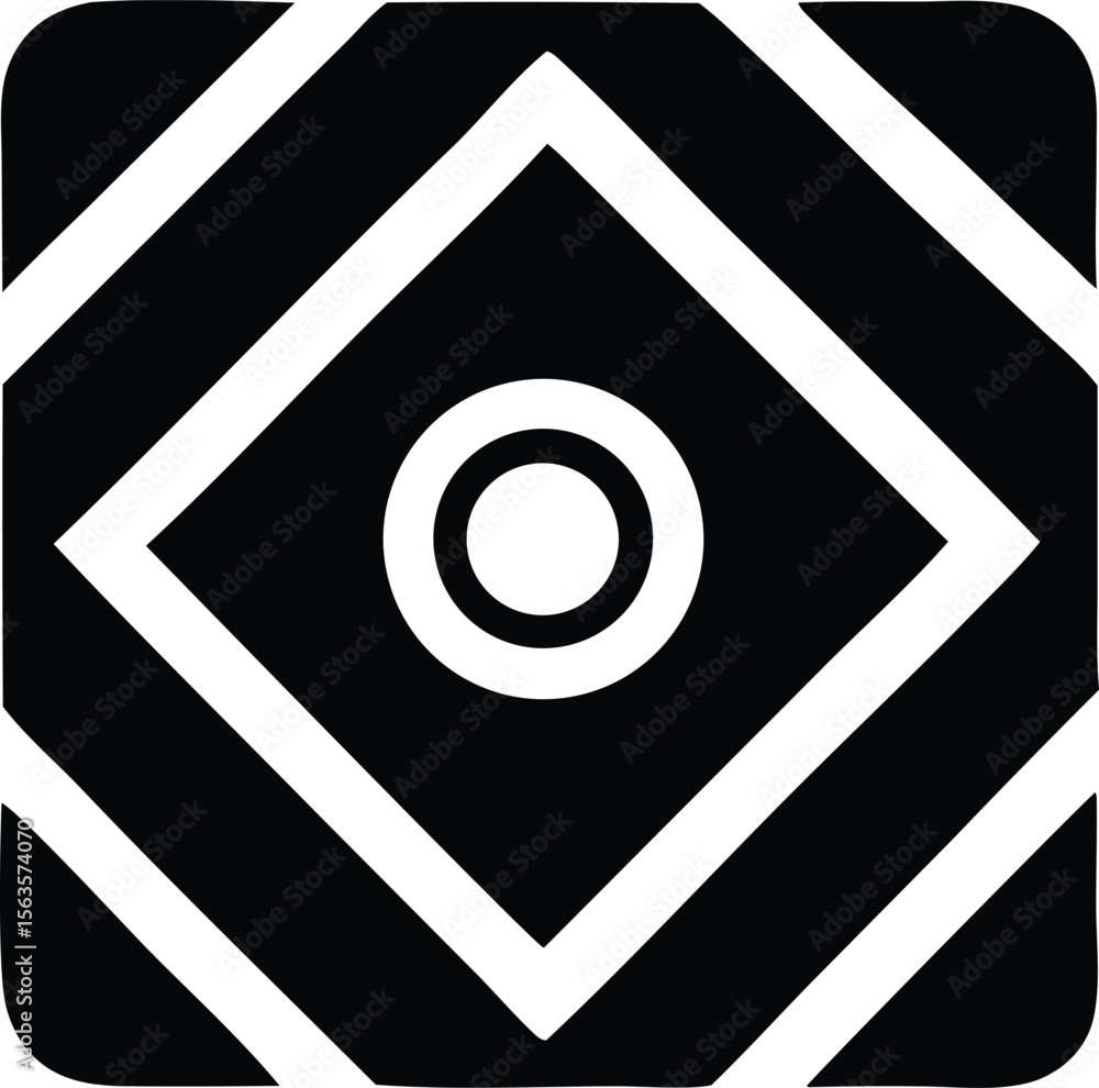 Poster abstract geometric design featuring concentric white diamonds and circles on a black background with