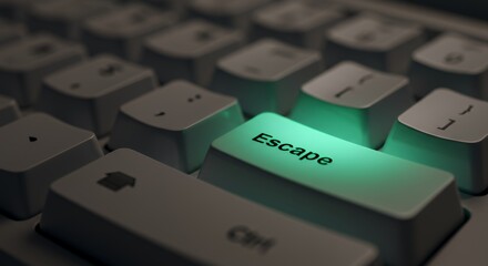 Glowing Escape Key on a Dark Keyboard, Symbolizing Digital Freedom and a Break from Routine