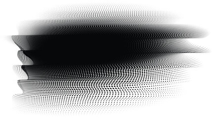 Halftone vector  waves  distortion with dynamic depth and black and white circular vortex effect