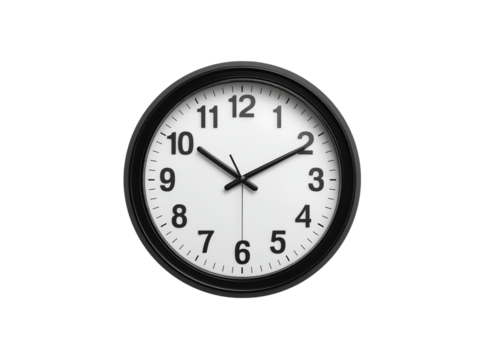 Simple black and white wall clock time management concept, Isolated On Transparent Background, Png Cut Out