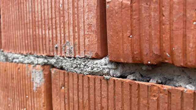 Closeup of red clay bricks wall