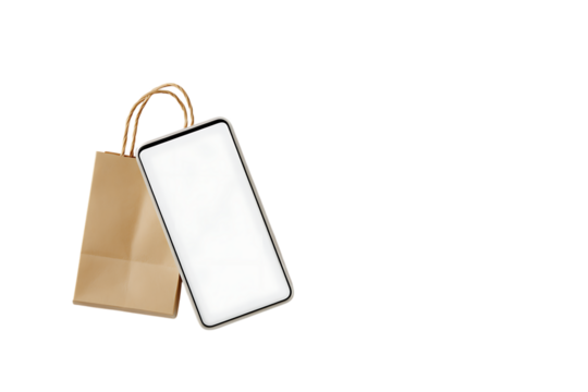 Smartphone and paper shopping bag mockup.