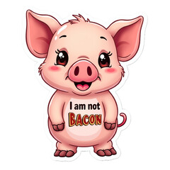 Cute vegan sticker with cartoon animal and ethical message, PNG with white outline