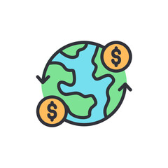 Global Finance Circulating Around The World With Currency Symbol