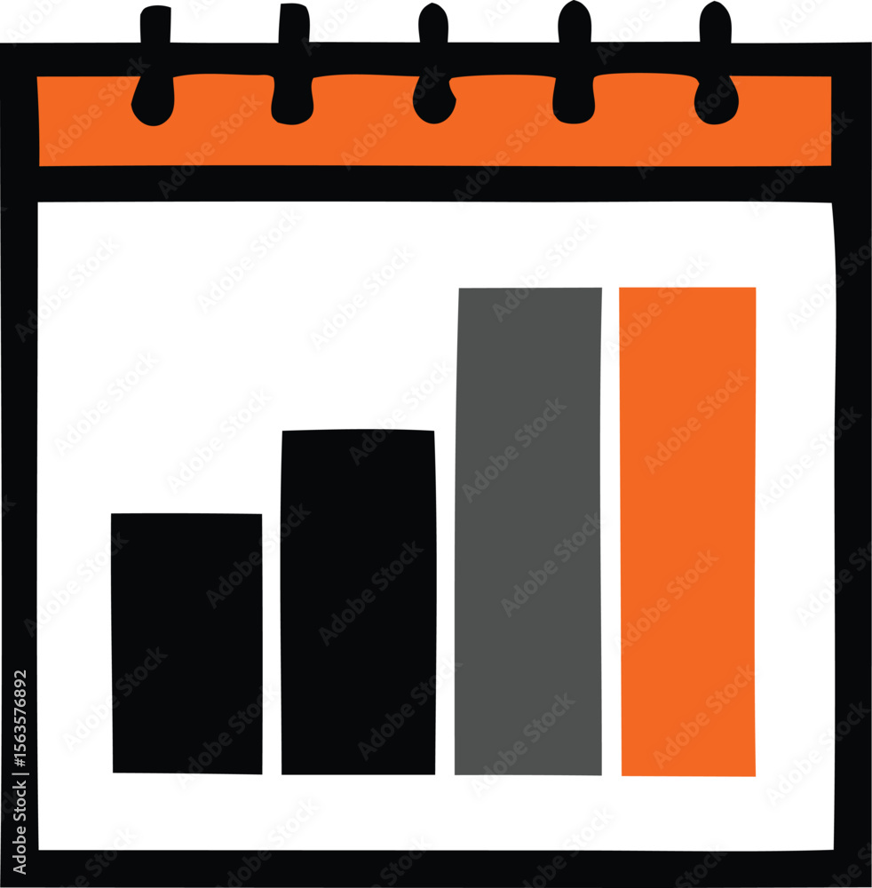 Aufkleber simple bar graph illustration on a calendar page with increasing bars representing growth and progre