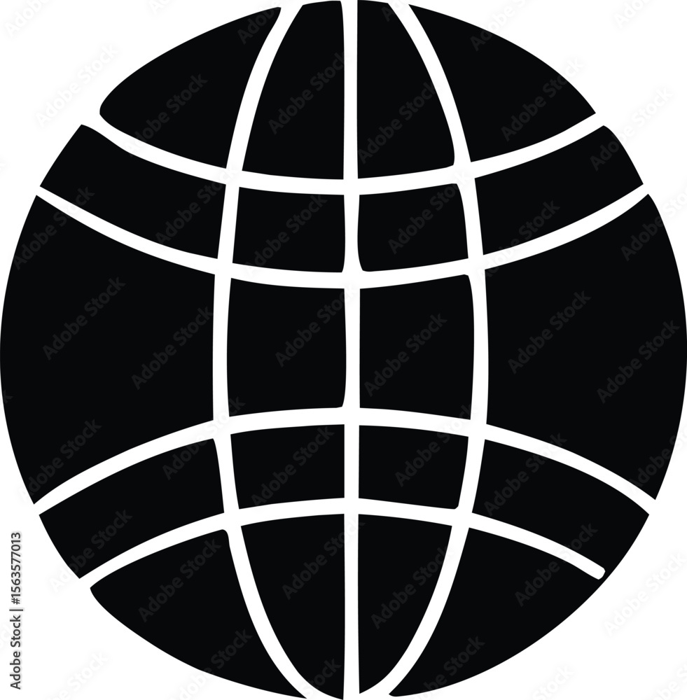 Aufkleber a stylized black and white graphic representation of a globe with a grid overlay suggesting global c