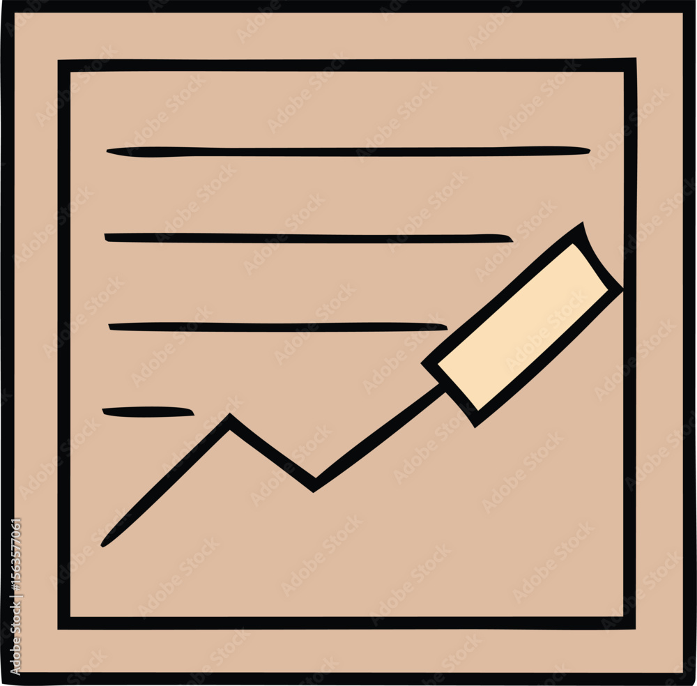 Poster hand drawn chart icon with upward trend and horizontal lines representing data points on a light bro