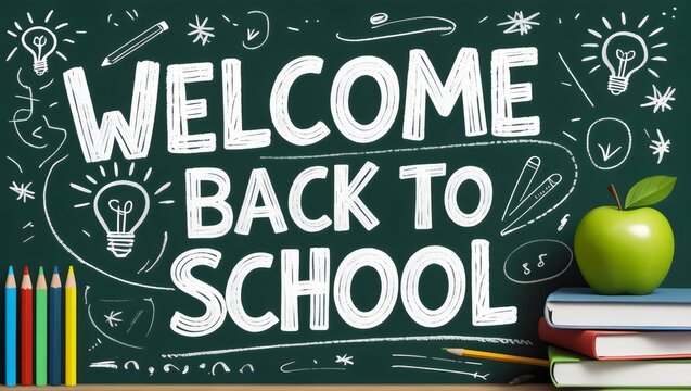 Welcome Back to School: Chalkboard Message & Learning Essentials