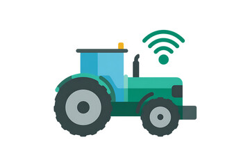 Illustration of a smart tractor with wifi symbol.  Precision agriculture, IoT concept.