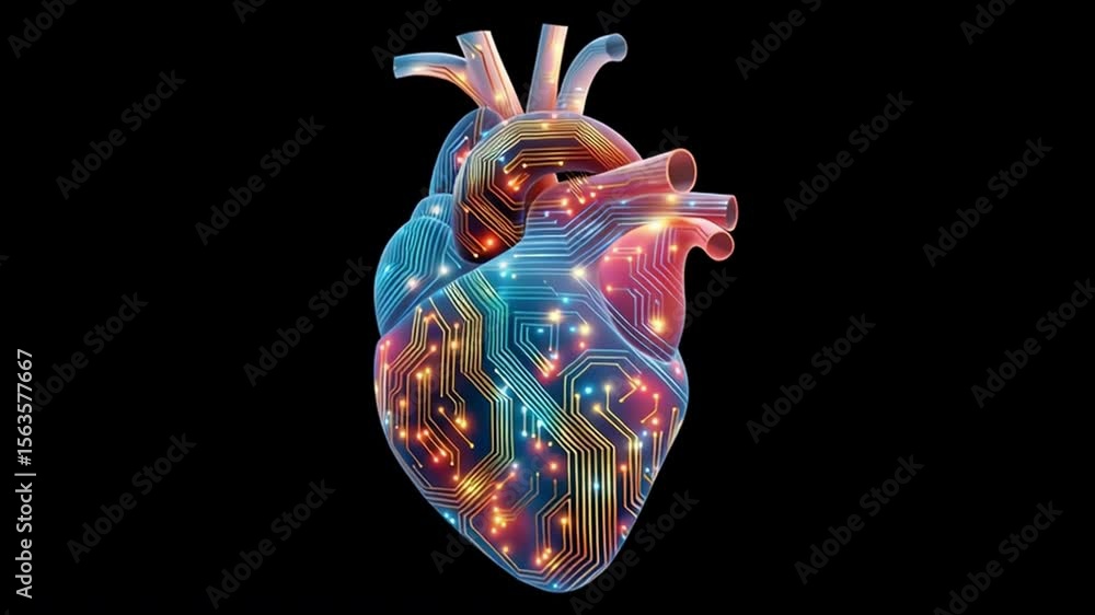 Aufkleber glowing digital heart with circuit patterns showcasing futuristic innovation in medical technology a