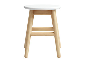 Modern minimalist white top wooden stool simple design home decor, Isolated On Transparent Background, Png Cut Out