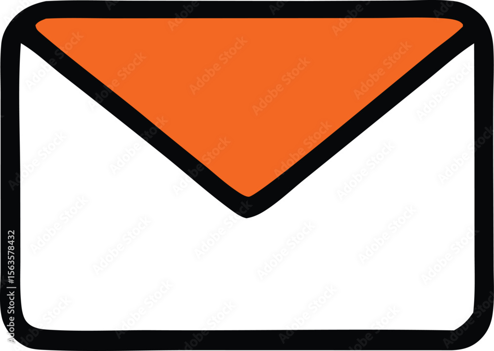 Poster a simple hand drawn icon of an open envelope with a bright orange flap symbolizing communication and