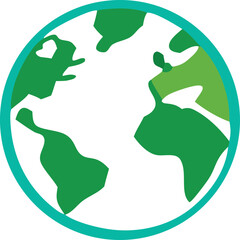 Stylized green earth with continents and a teal border representing global connection and environmental awareness