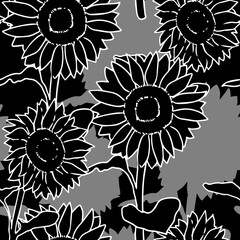 Monochrome Sunflowers Fusion Overlap Pattern Art can be use for background, template, and apparel design