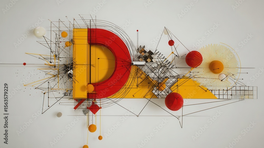 Poster abstract design with geometric shapes and lines.