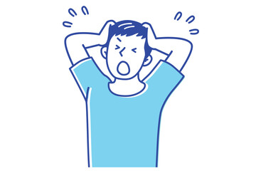 ショックで頭を抱える若い男性のイラスト