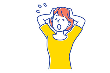 ショックで頭を抱える若い女性のイラスト