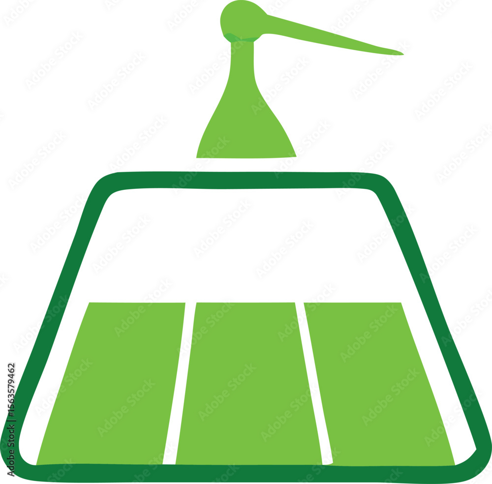 Poster abstract green geometric shape resembling a stylized beaker with internal divisions and a pointed to